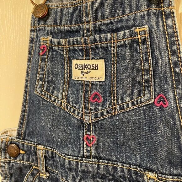 Oshkosh B'gosh Blue Jean Overalls with Pink Embroidered Hearts Girl's 3T - Picture 5 of 9